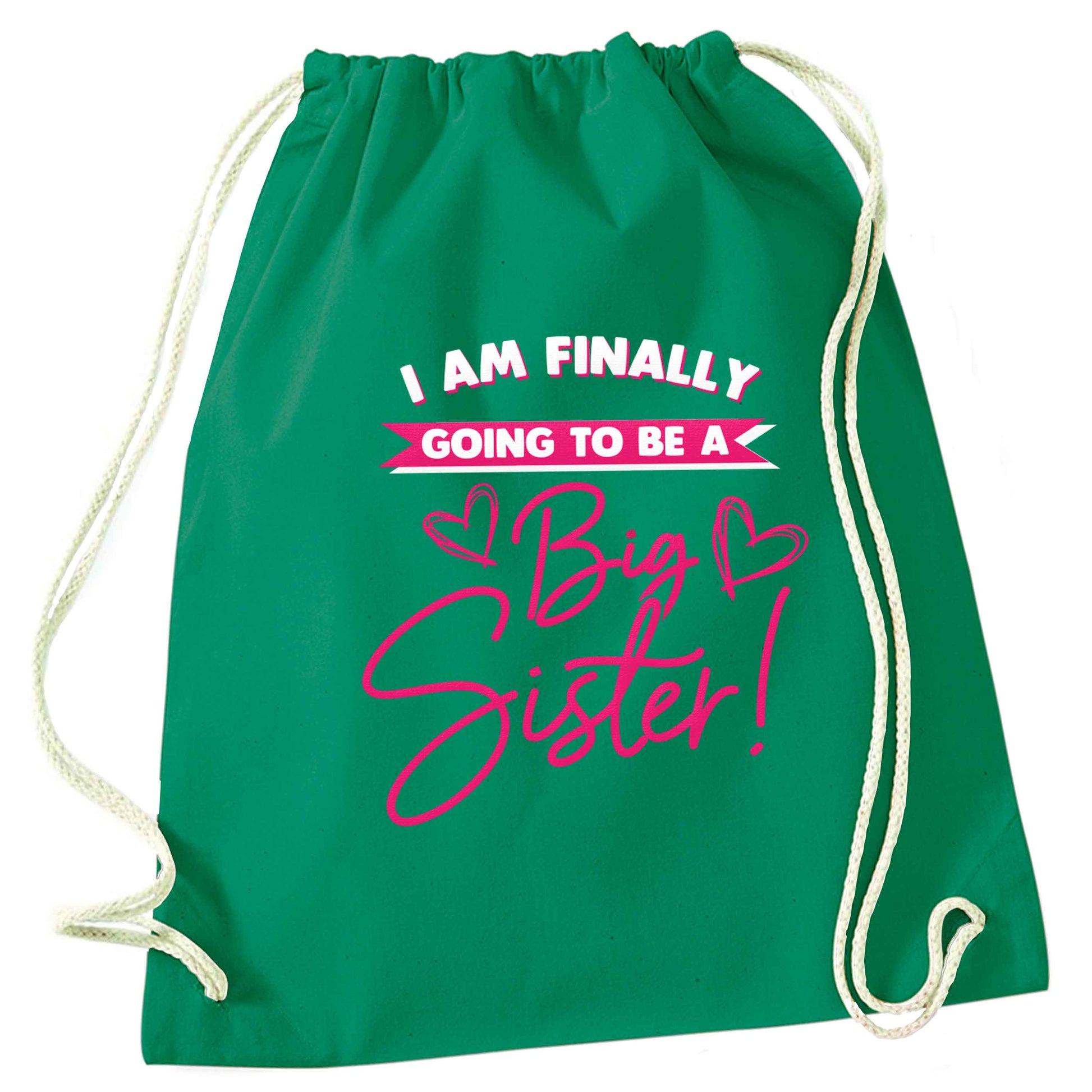 Finally going to be a big sister green drawstring bag