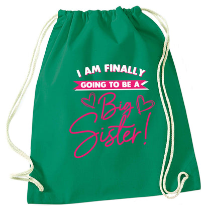 Finally going to be a big sister green drawstring bag
