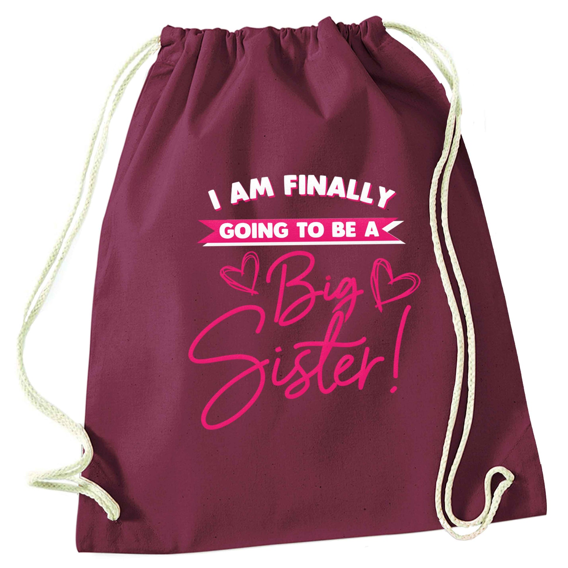 Finally going to be a big sister maroon drawstring bag