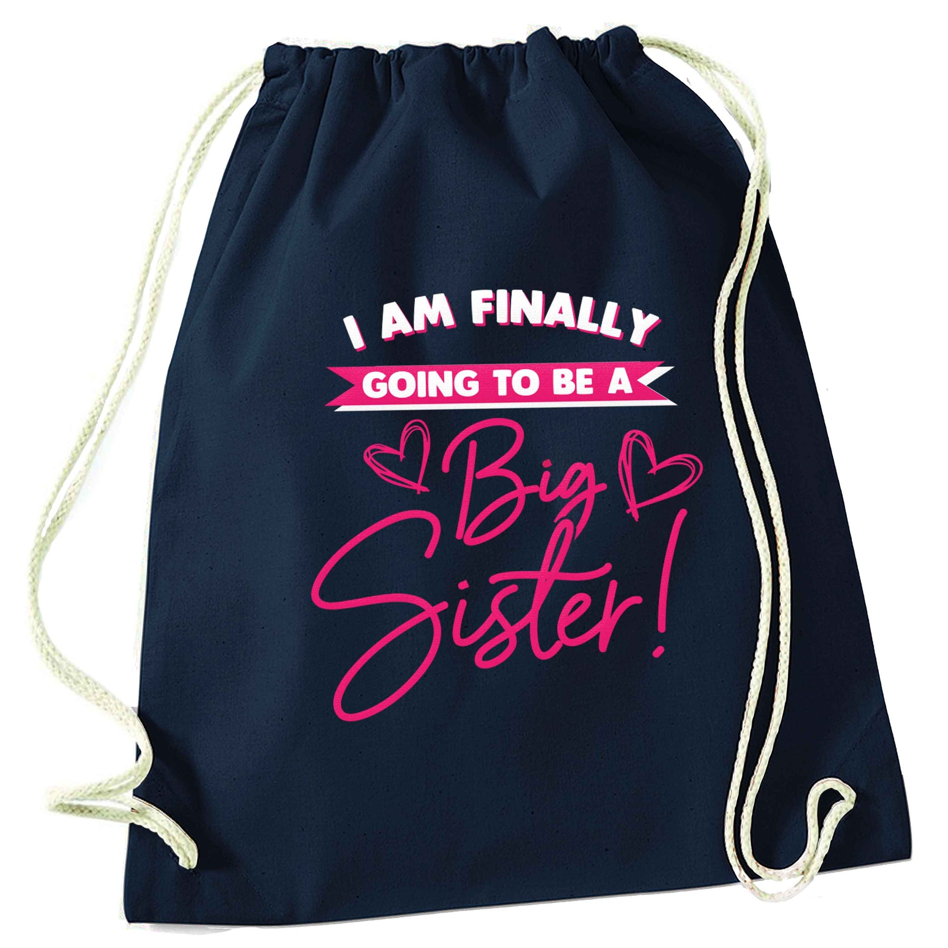 Finally going to be a big sister navy drawstring bag