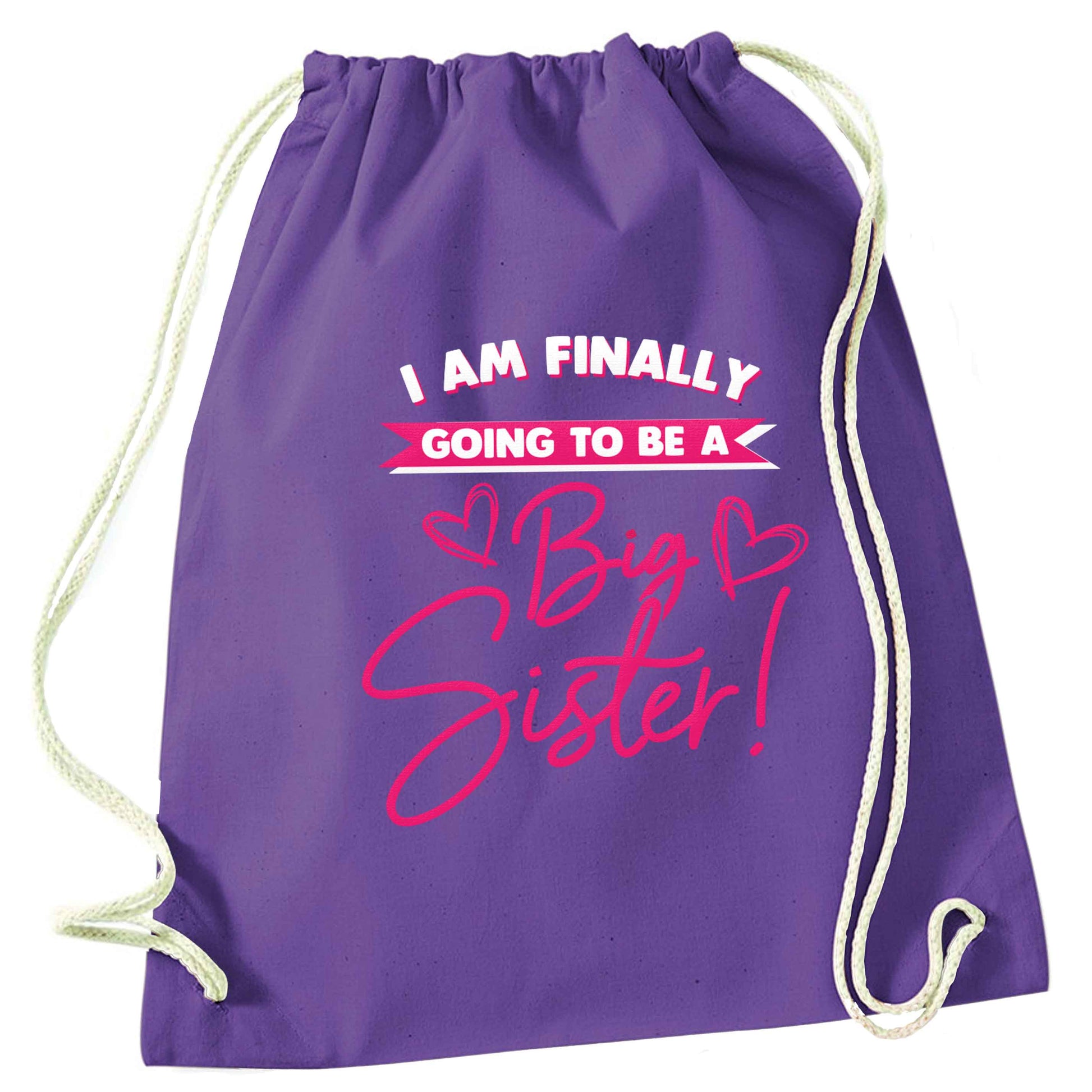 Finally going to be a big sister purple drawstring bag