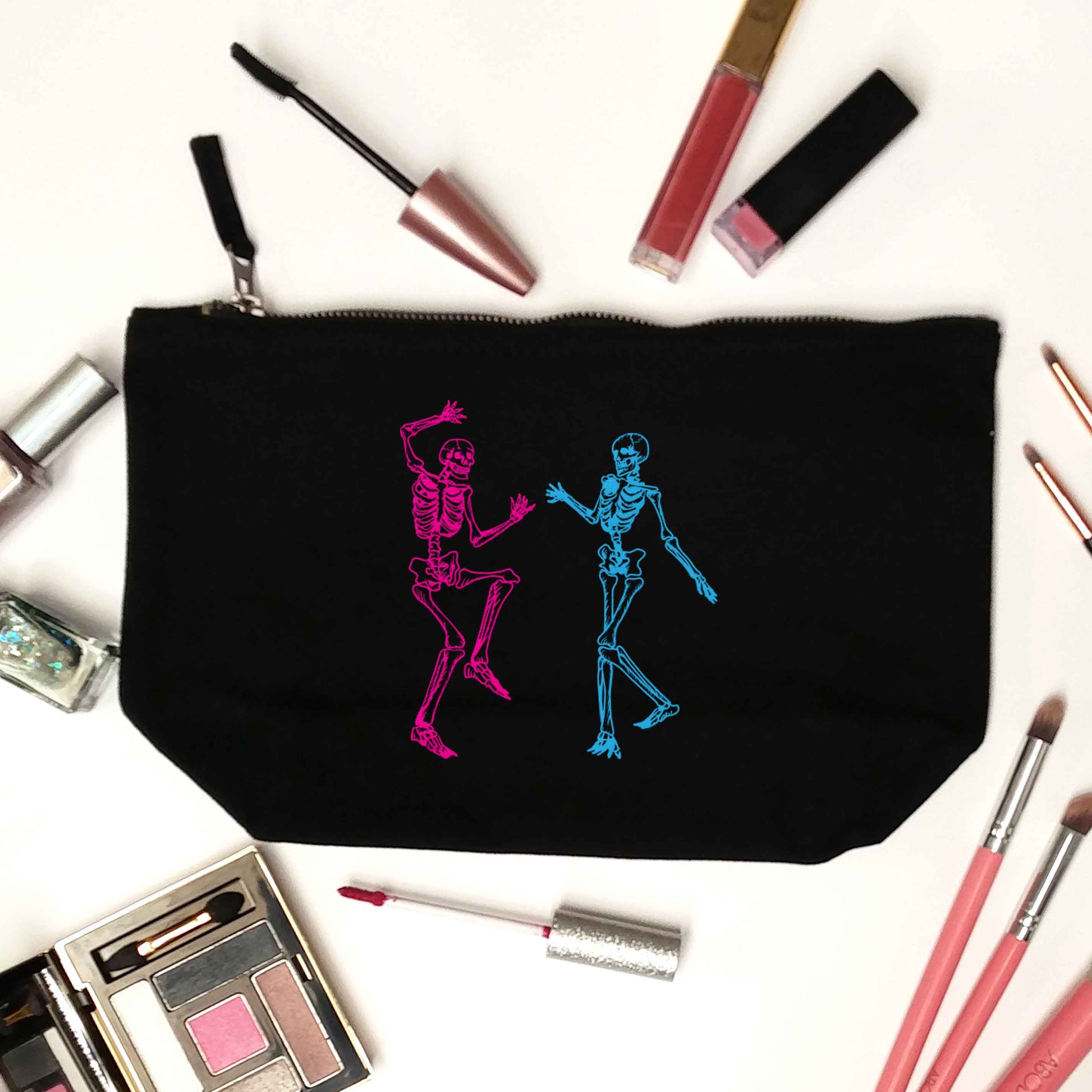 Skeleton dance black makeup bag