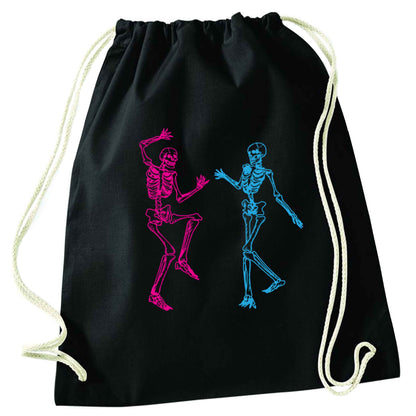 Skeleton dance black drawstring bag