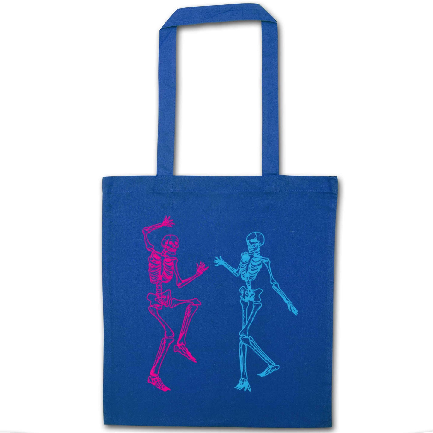Skeleton dance blue tote bag