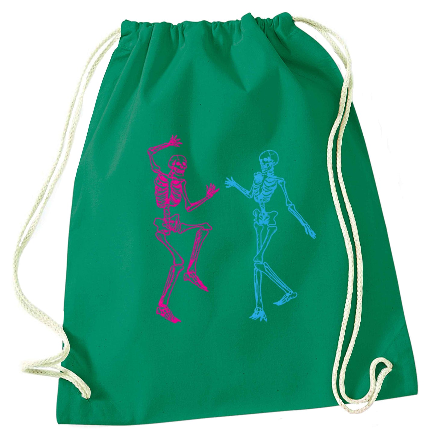 Skeleton dance green drawstring bag