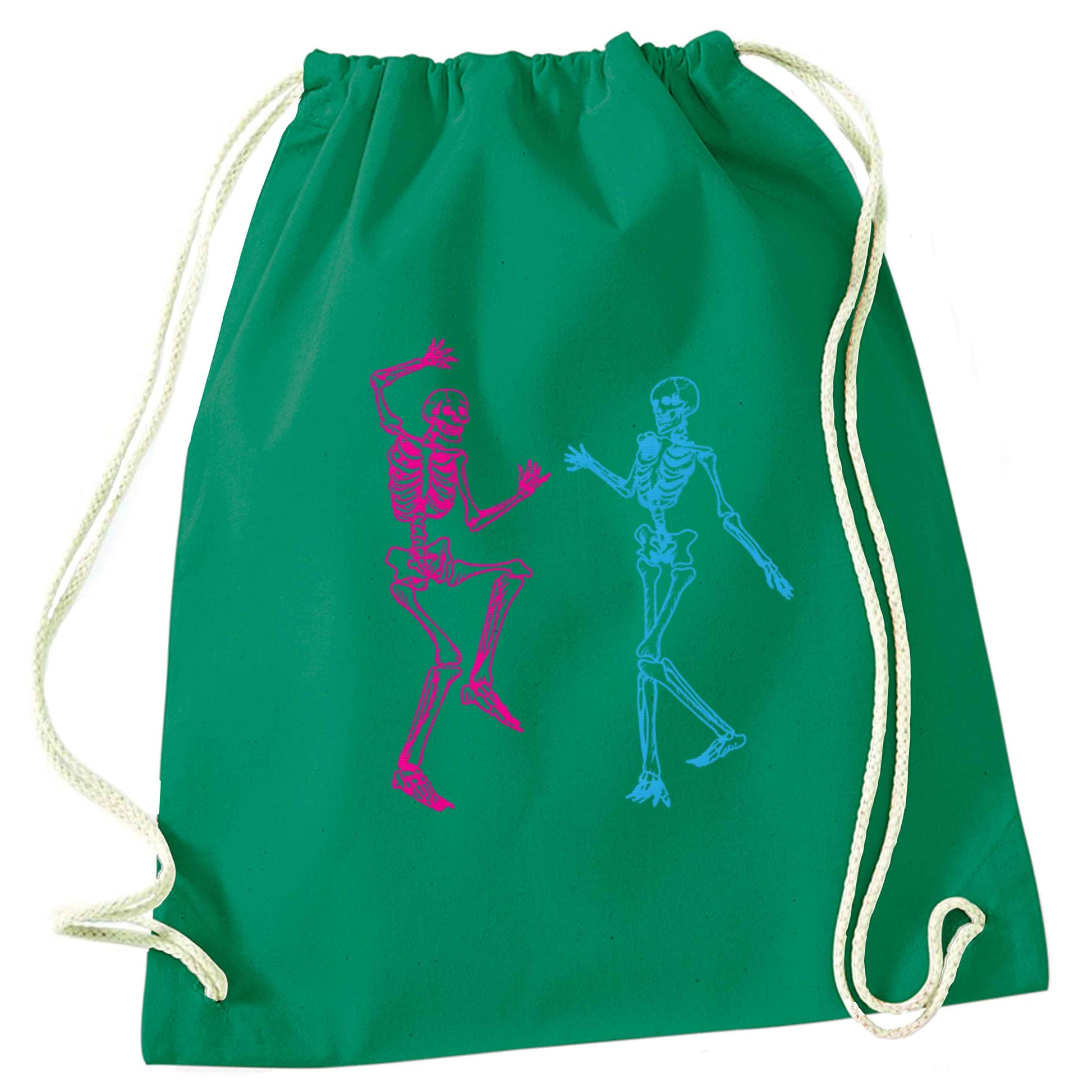 Skeleton dance green drawstring bag