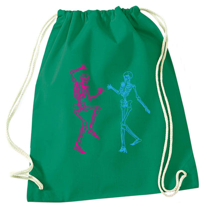 Skeleton dance green drawstring bag