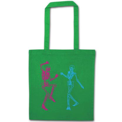 Skeleton dance green tote bag