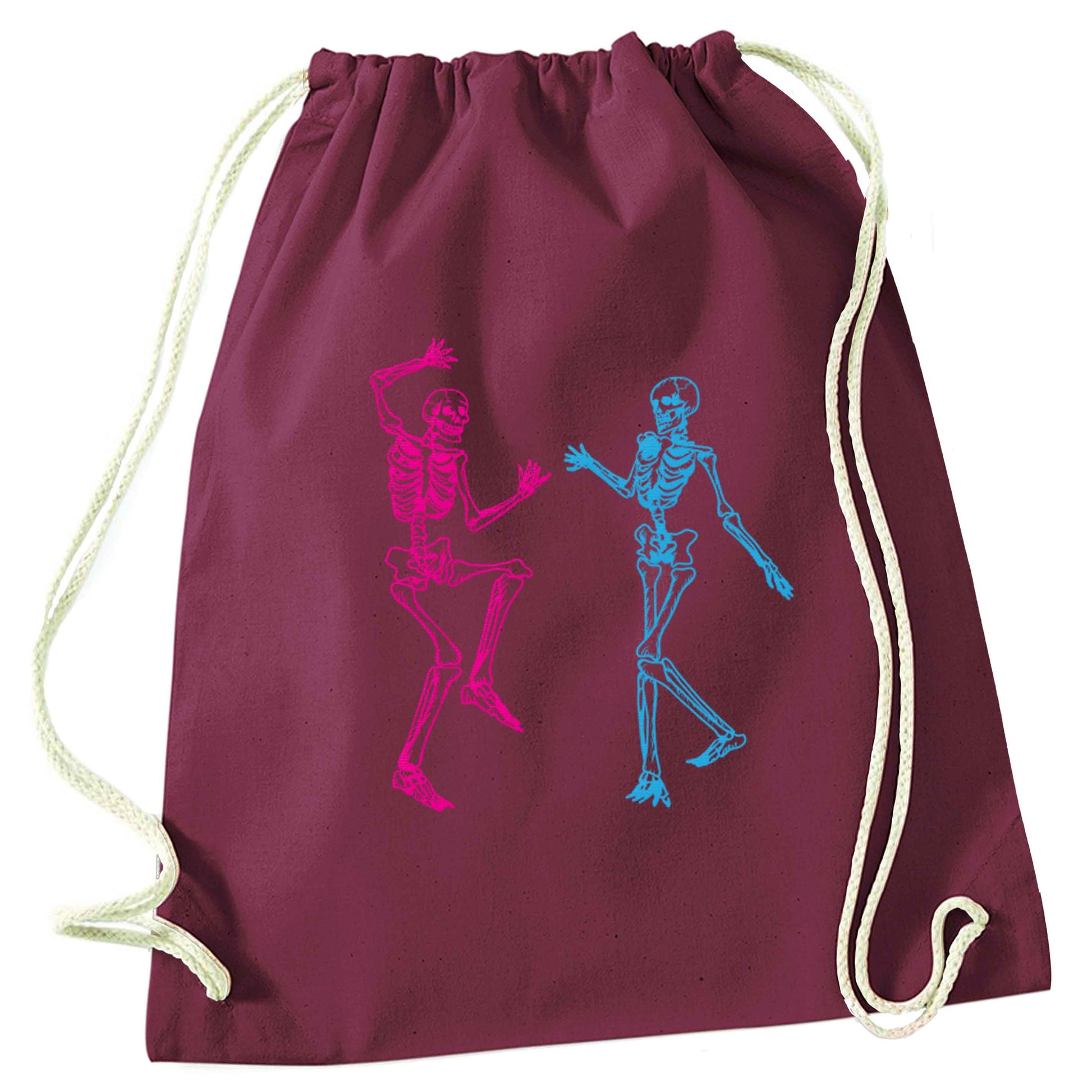 Skeleton dance maroon drawstring bag