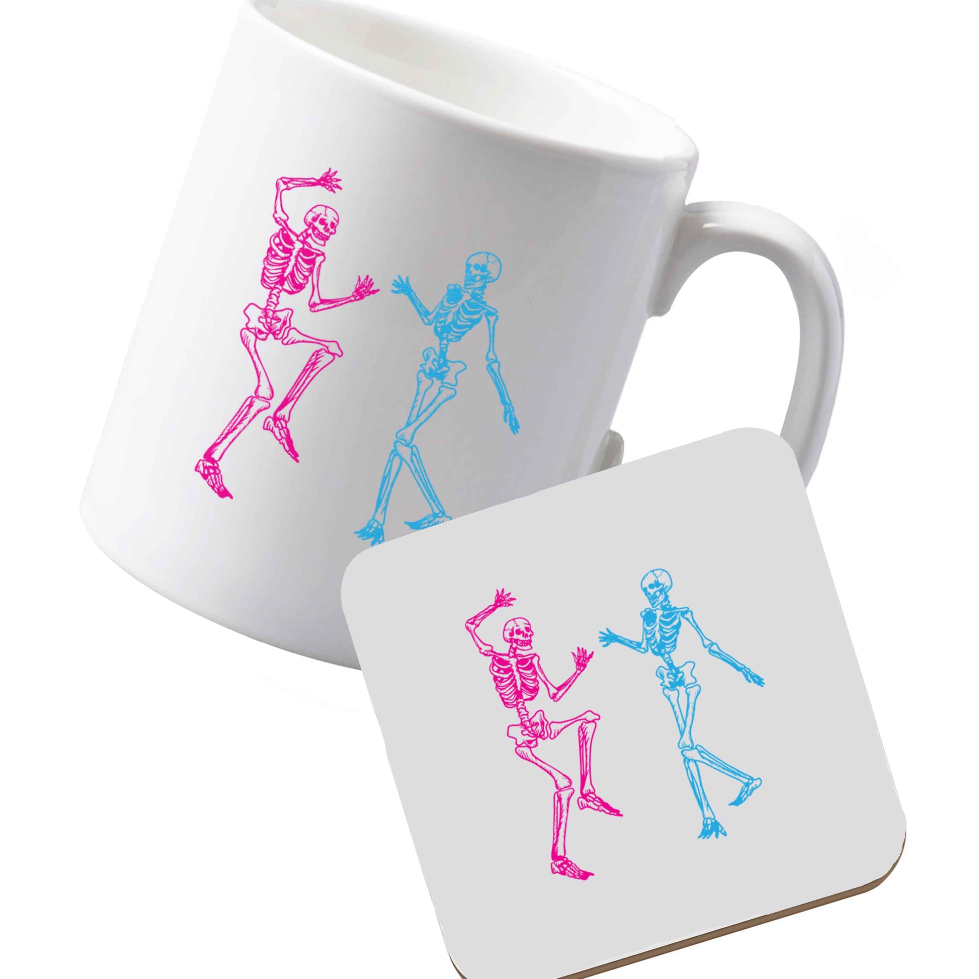 10 oz Ceramic mug and coaster Skeleton dance left sided