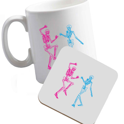 10 oz Ceramic mug and coaster Skeleton dance both sides