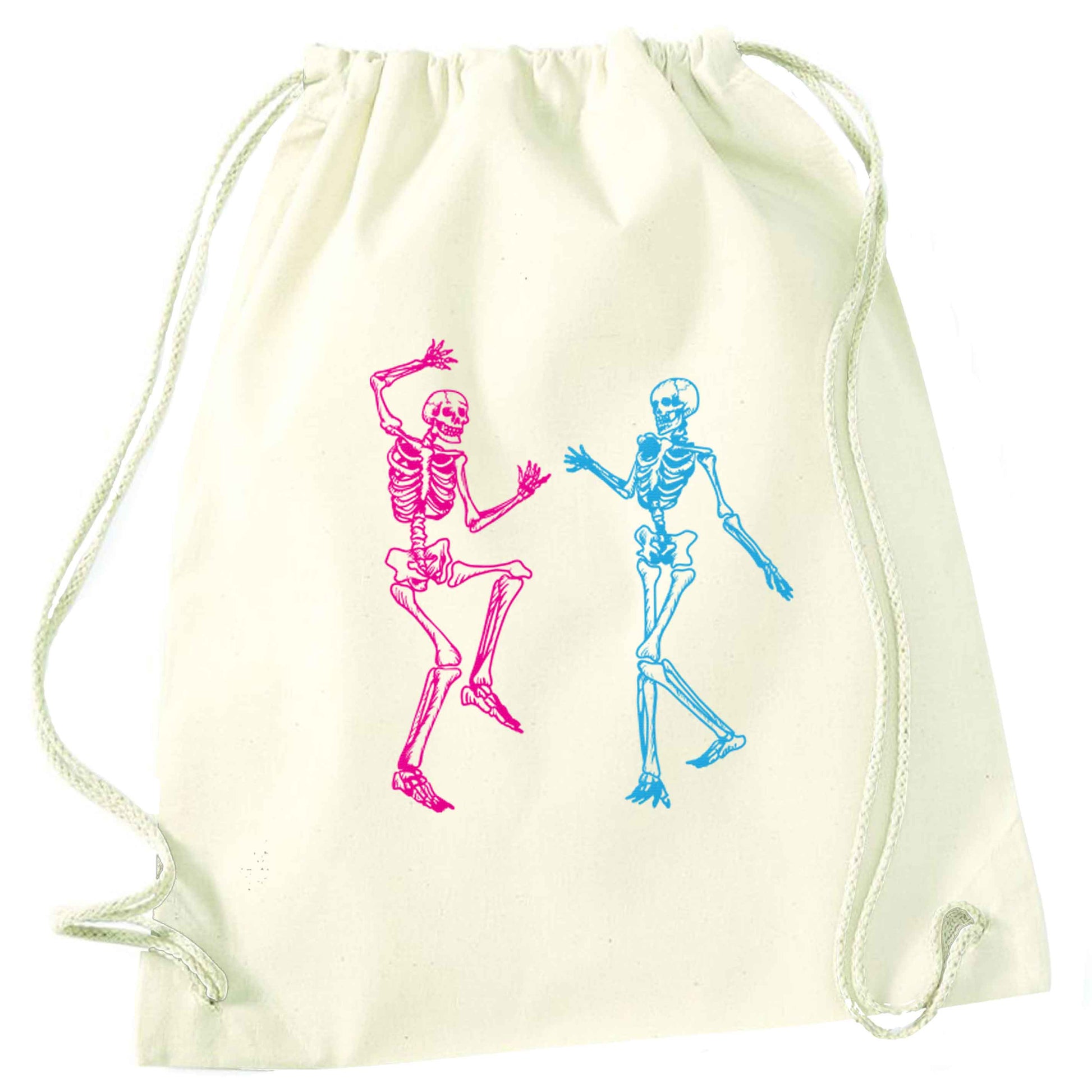 Skeleton dance natural drawstring bag
