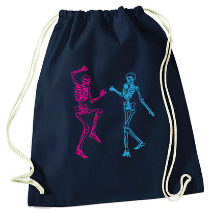 Skeleton dance navy drawstring bag