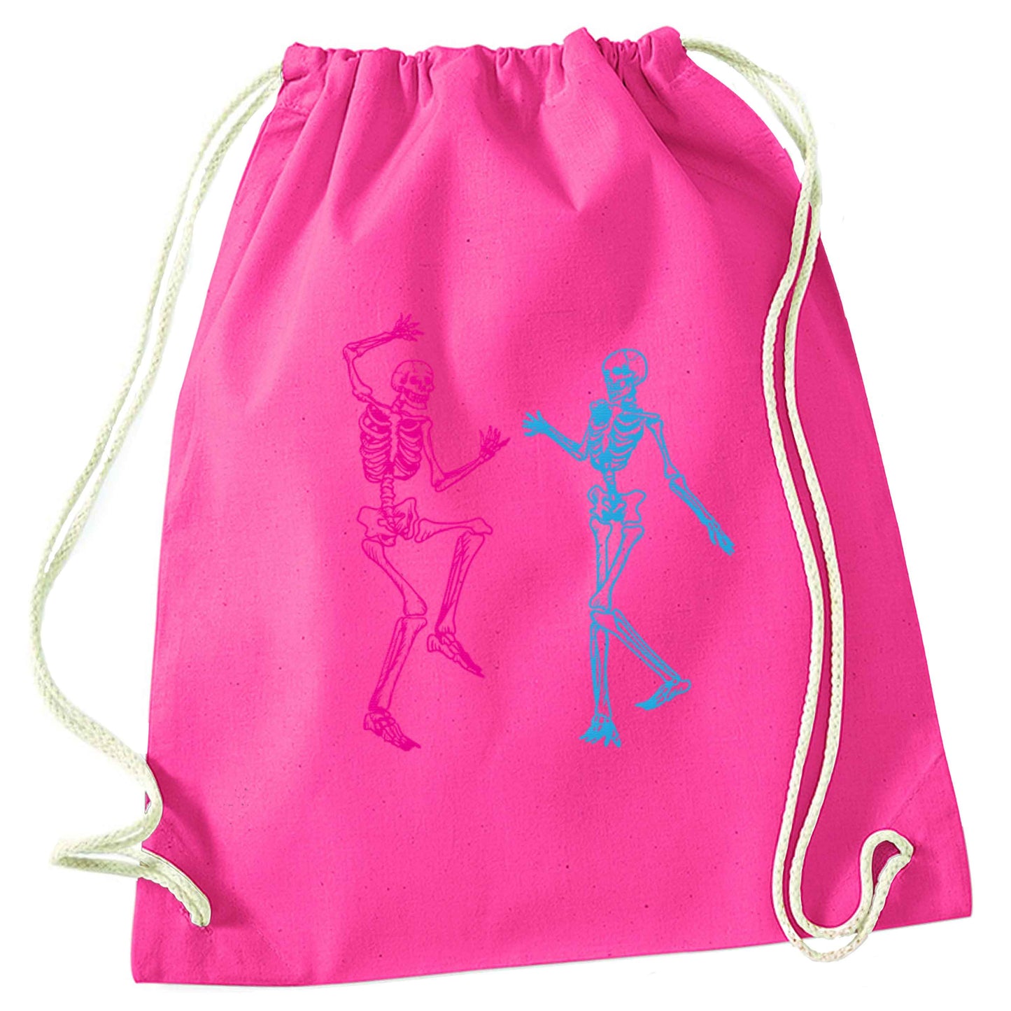 Skeleton dance pink drawstring bag