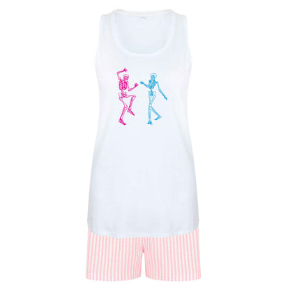 Skeleton dance size XL women's pyjama shorts set in pink 
