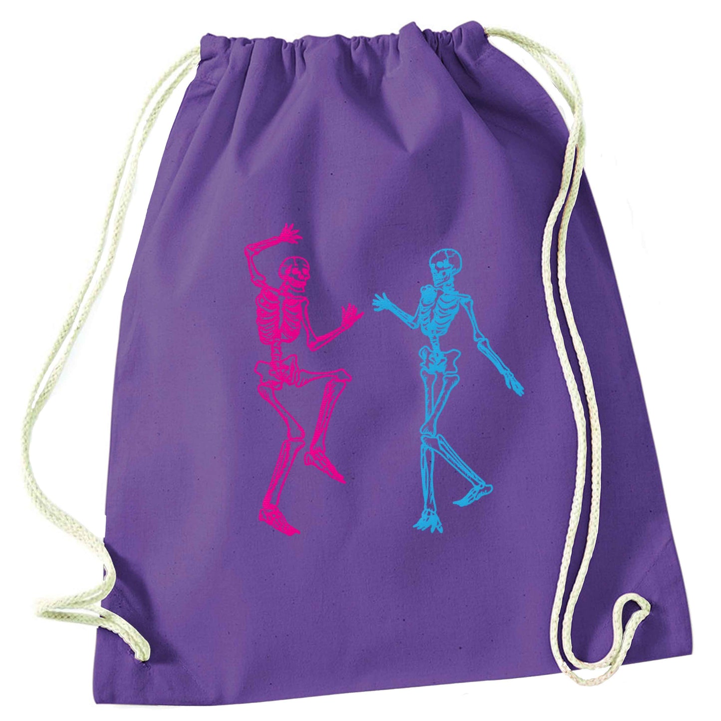 Skeleton dance purple drawstring bag