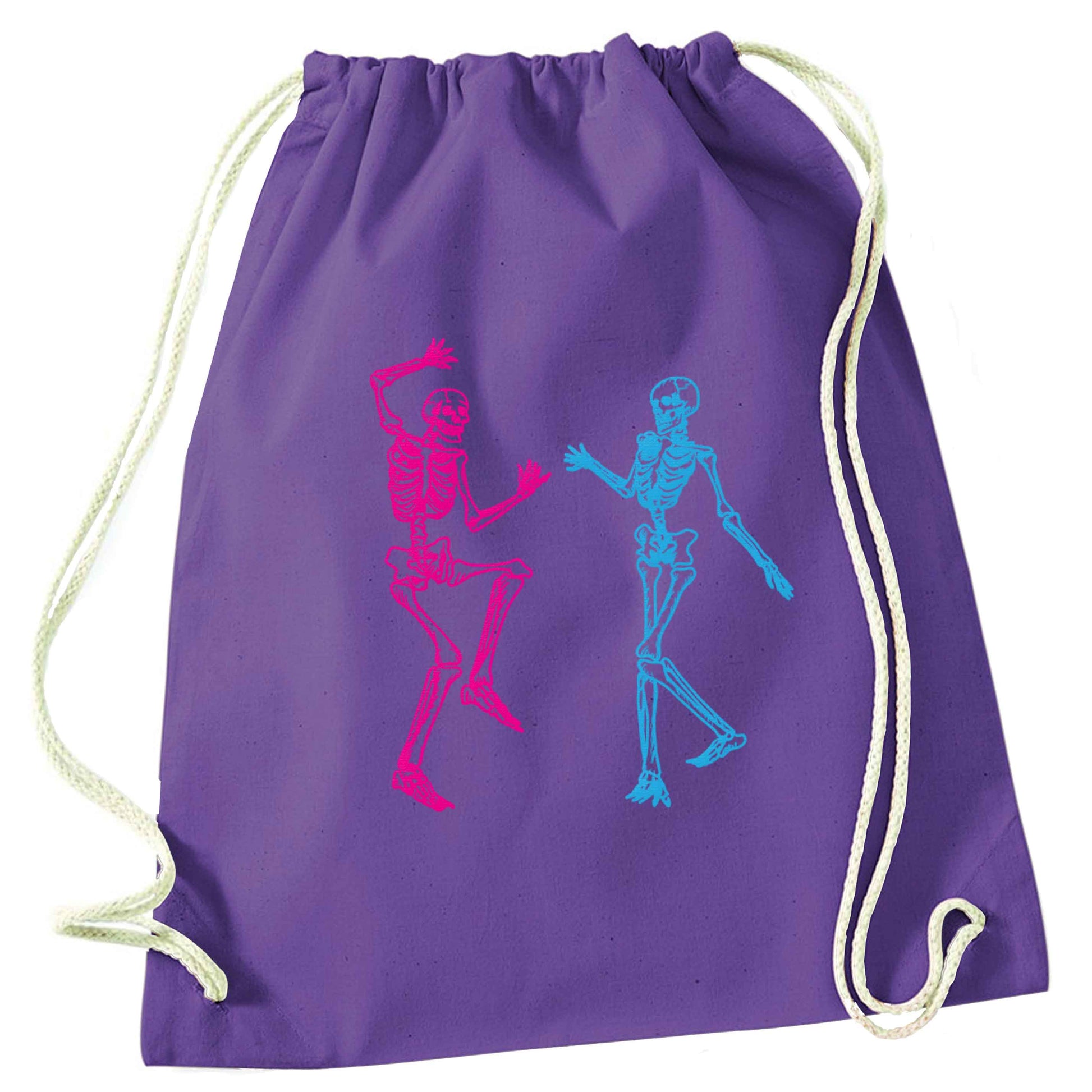 Skeleton dance purple drawstring bag