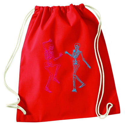 Skeleton dance red drawstring bag 
