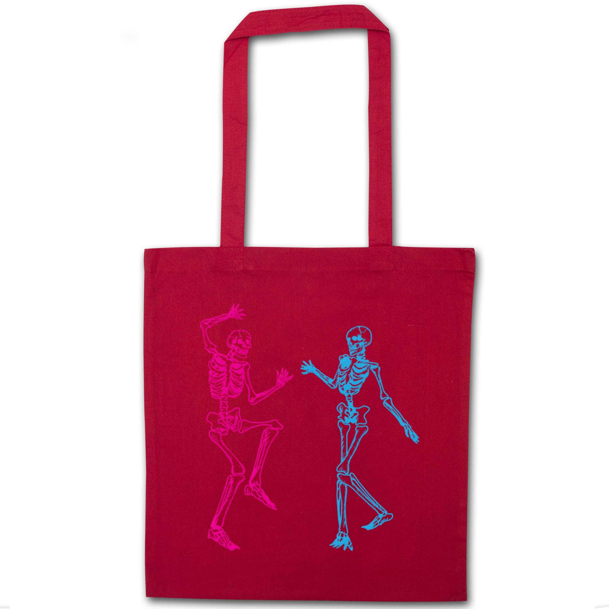 Skeleton dance red tote bag
