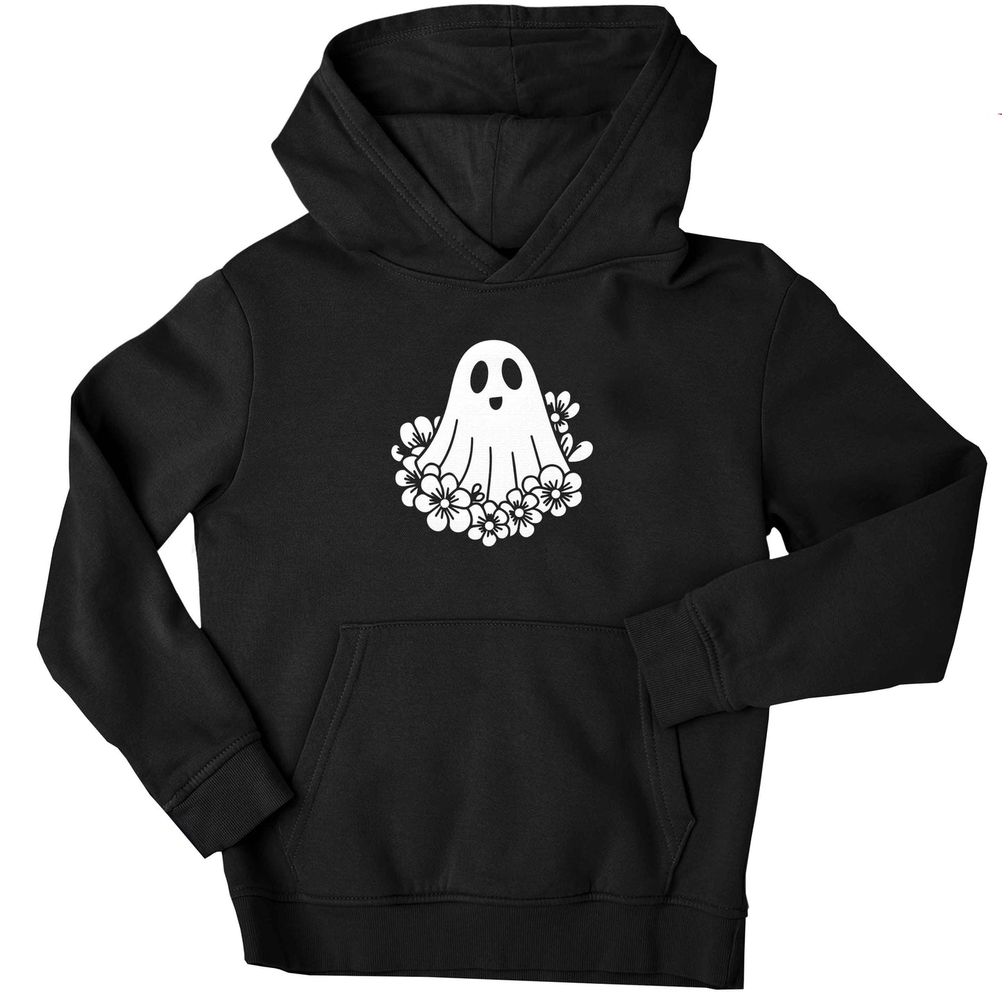 Floral ghost children's black hoodie 12-13 Years