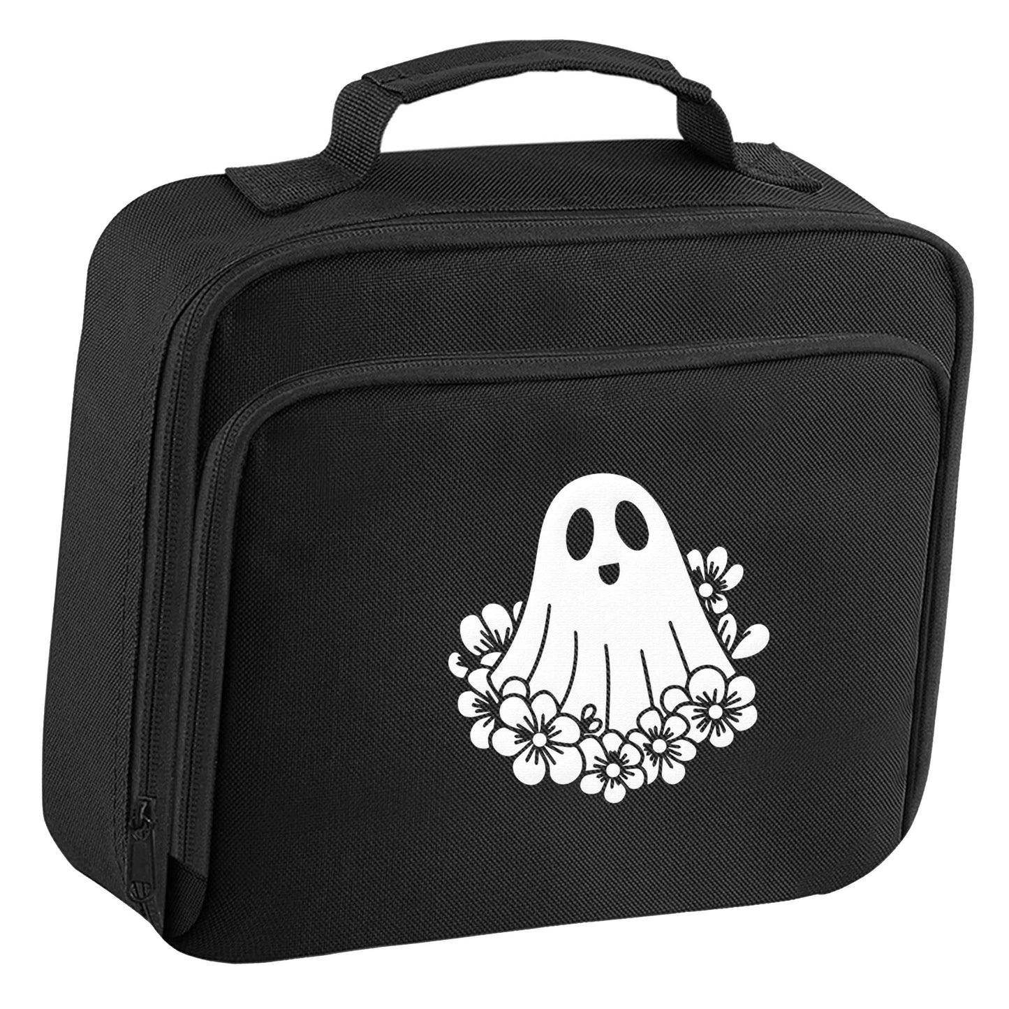 Floral ghost insulated black lunch bag cooler