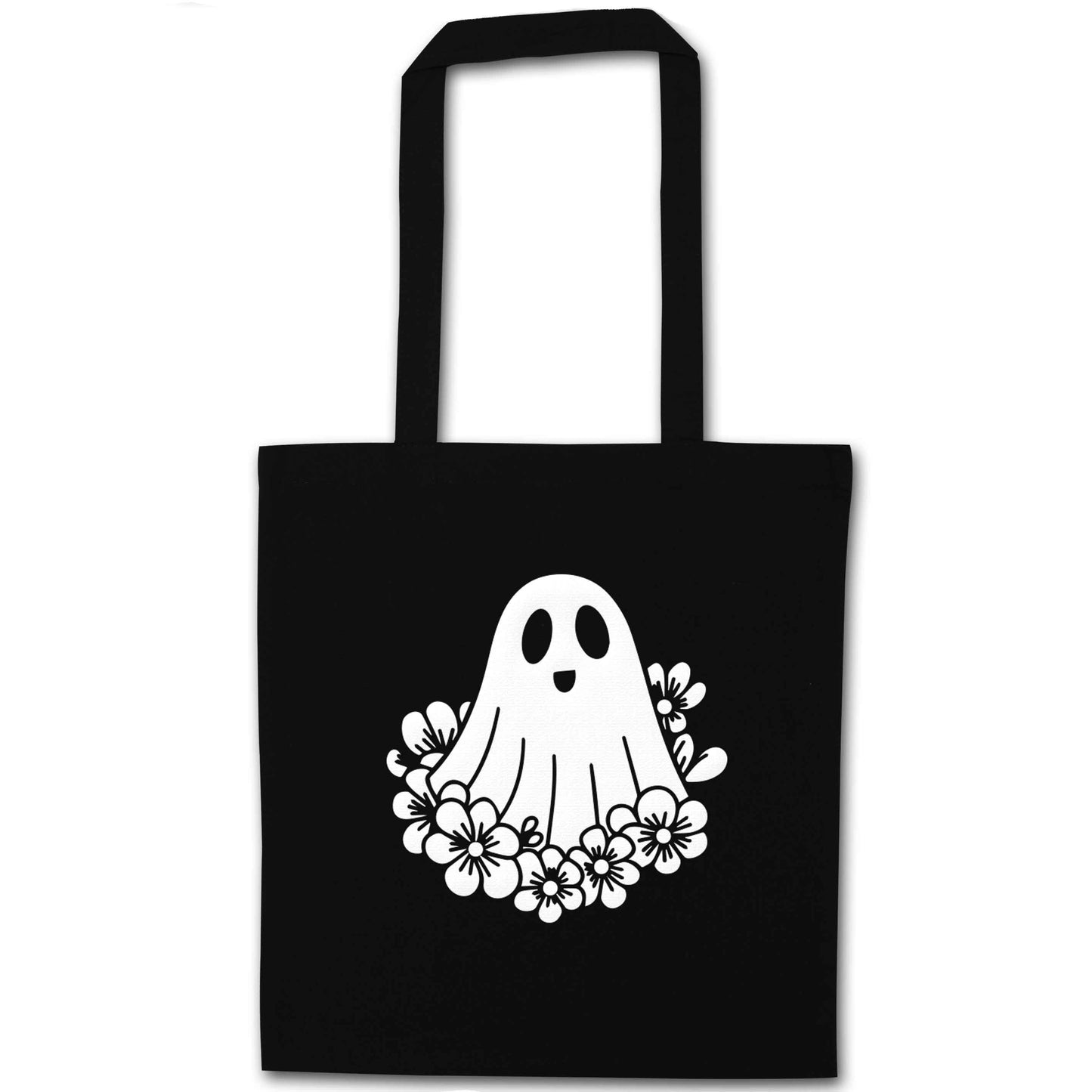 Floral ghost black tote bag