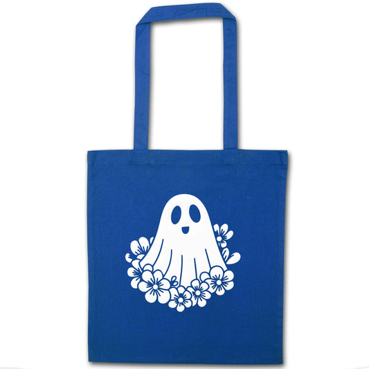 Floral ghost blue tote bag