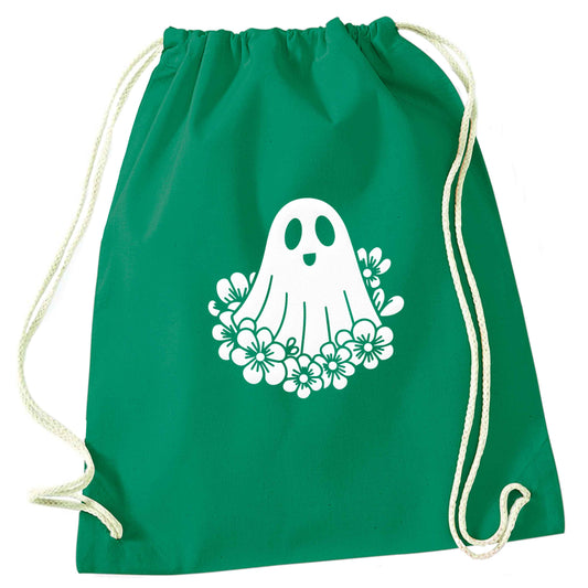 Floral ghost green drawstring bag