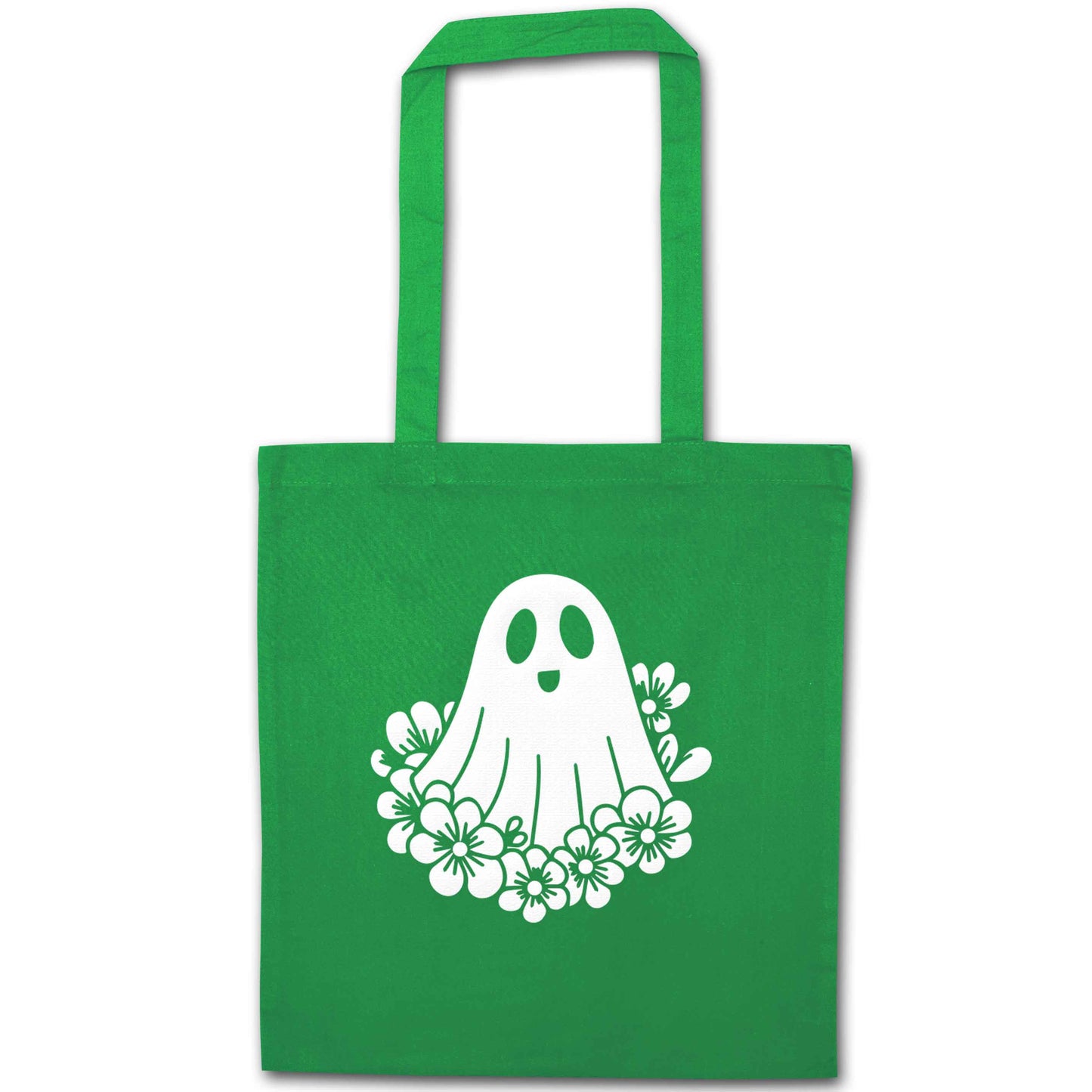 Floral ghost green tote bag