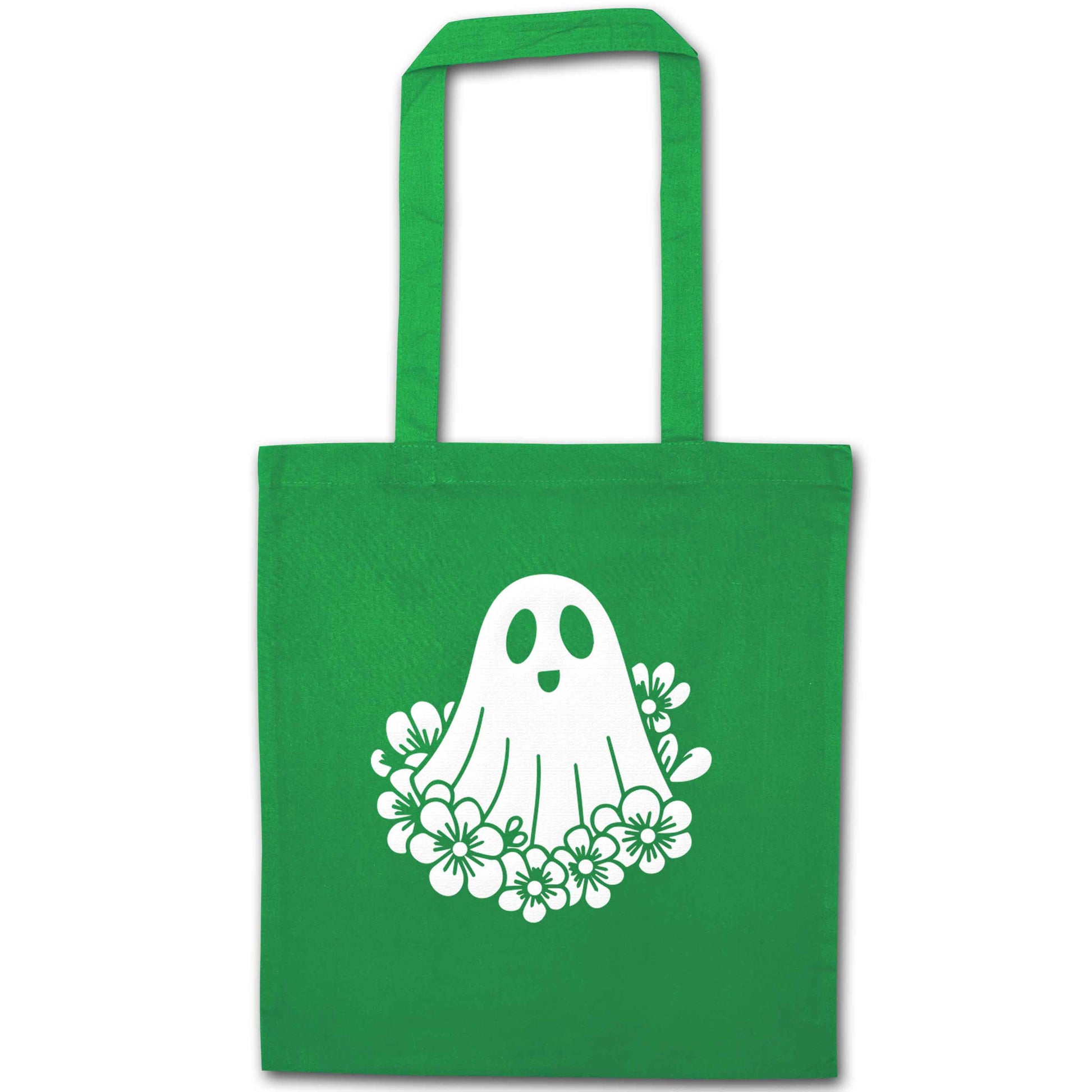 Floral ghost green tote bag