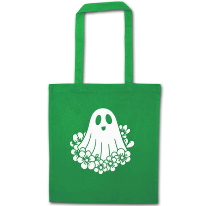 Floral ghost green tote bag