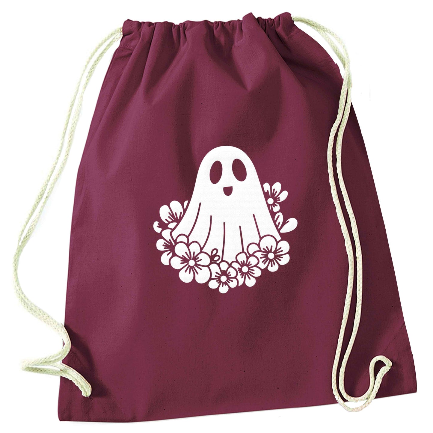 Floral ghost maroon drawstring bag