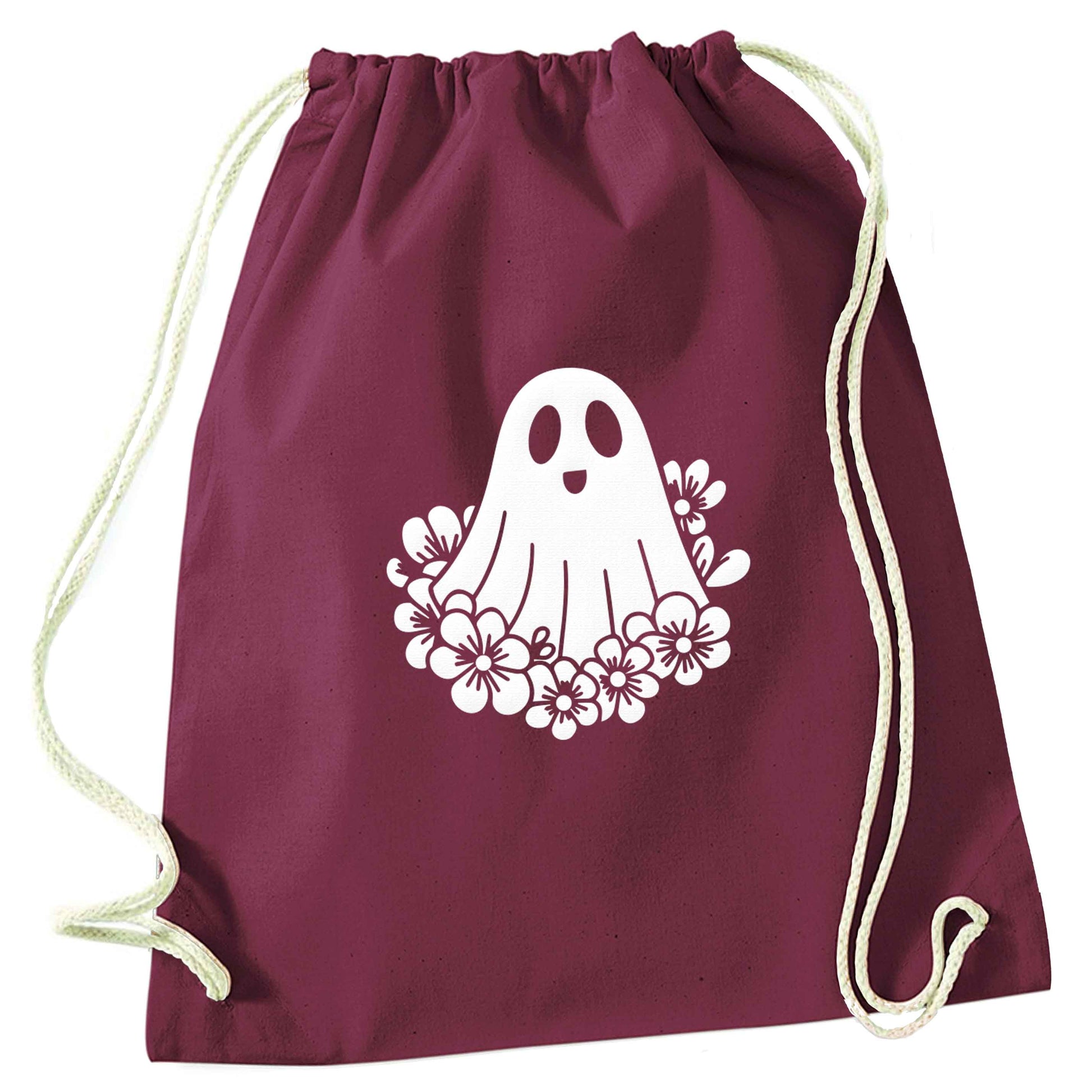 Floral ghost maroon drawstring bag