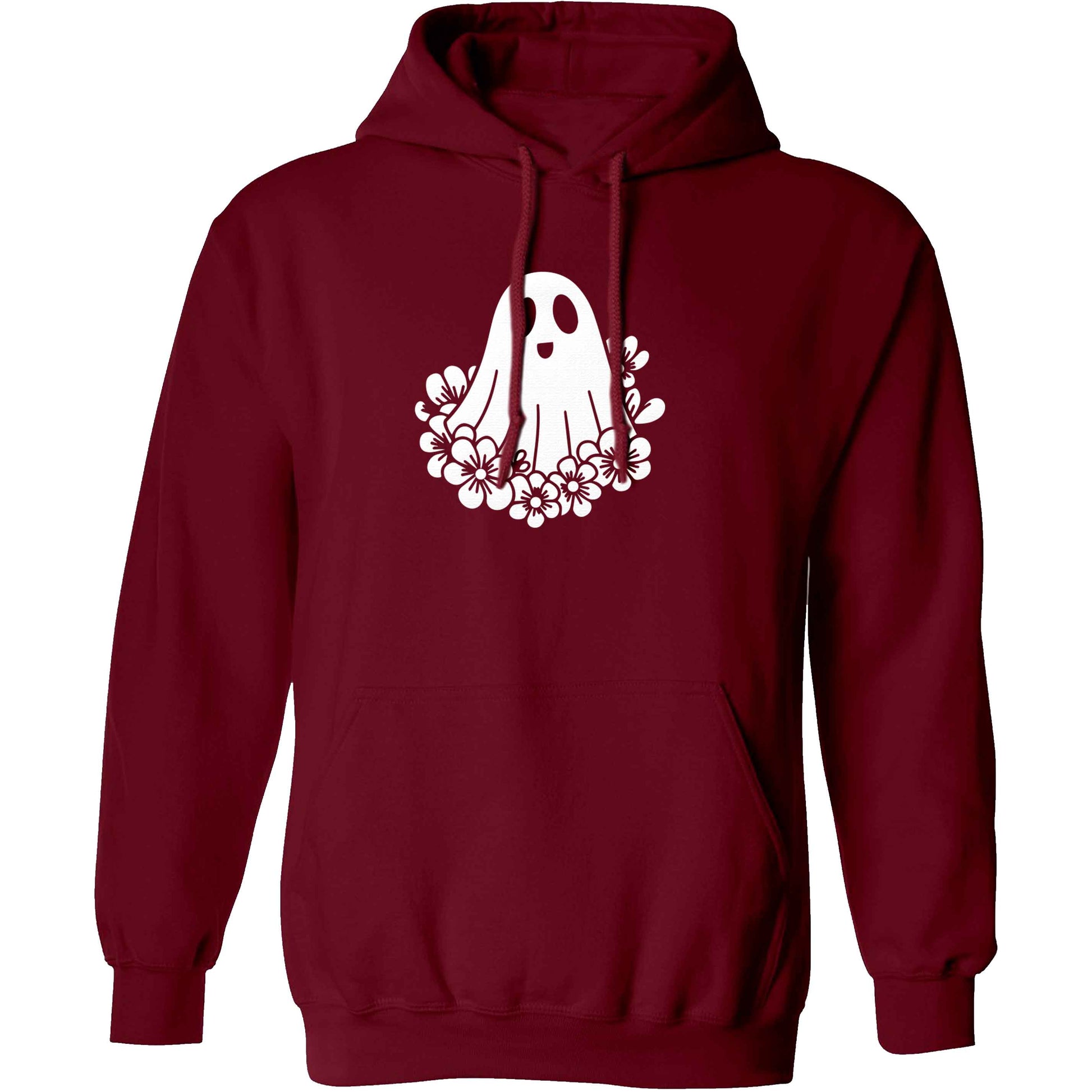 Floral ghost adults unisex maroon hoodie 2XL