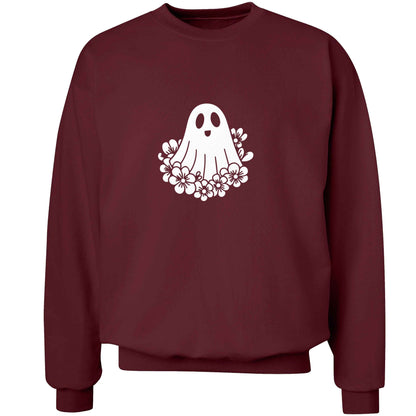 Floral ghost adult's unisex maroon sweater 2XL