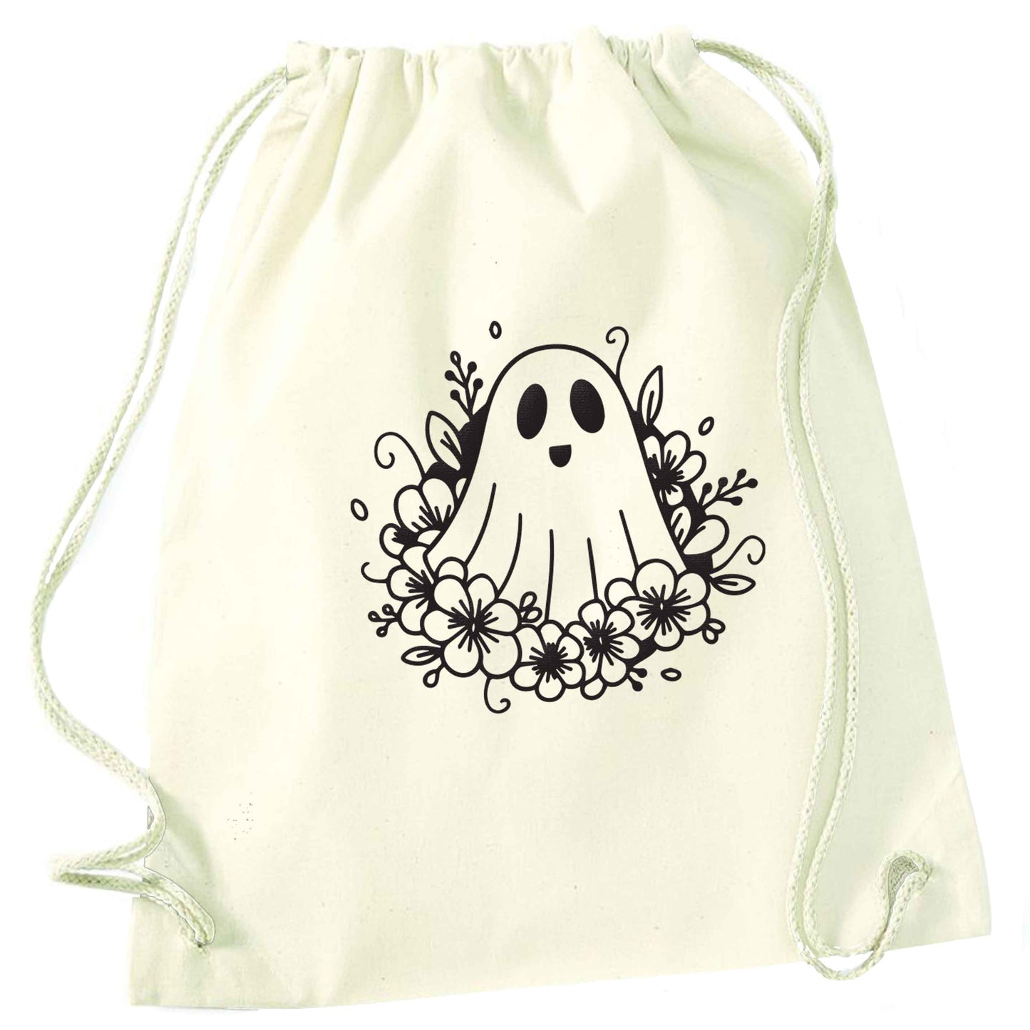 Floral ghost natural drawstring bag