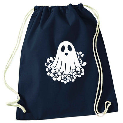 Floral ghost navy drawstring bag