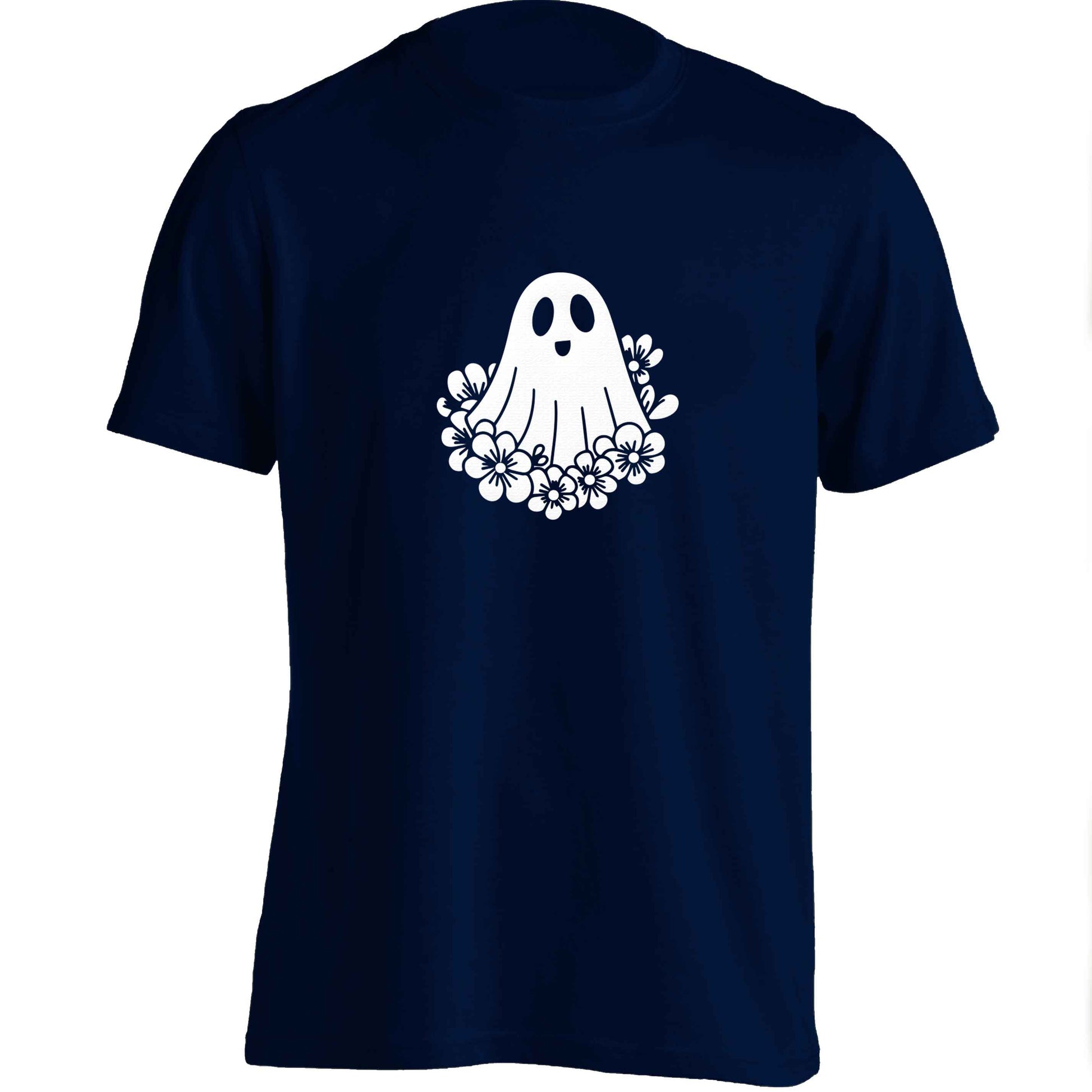 Floral ghost adults unisex navy Tshirt 2XL