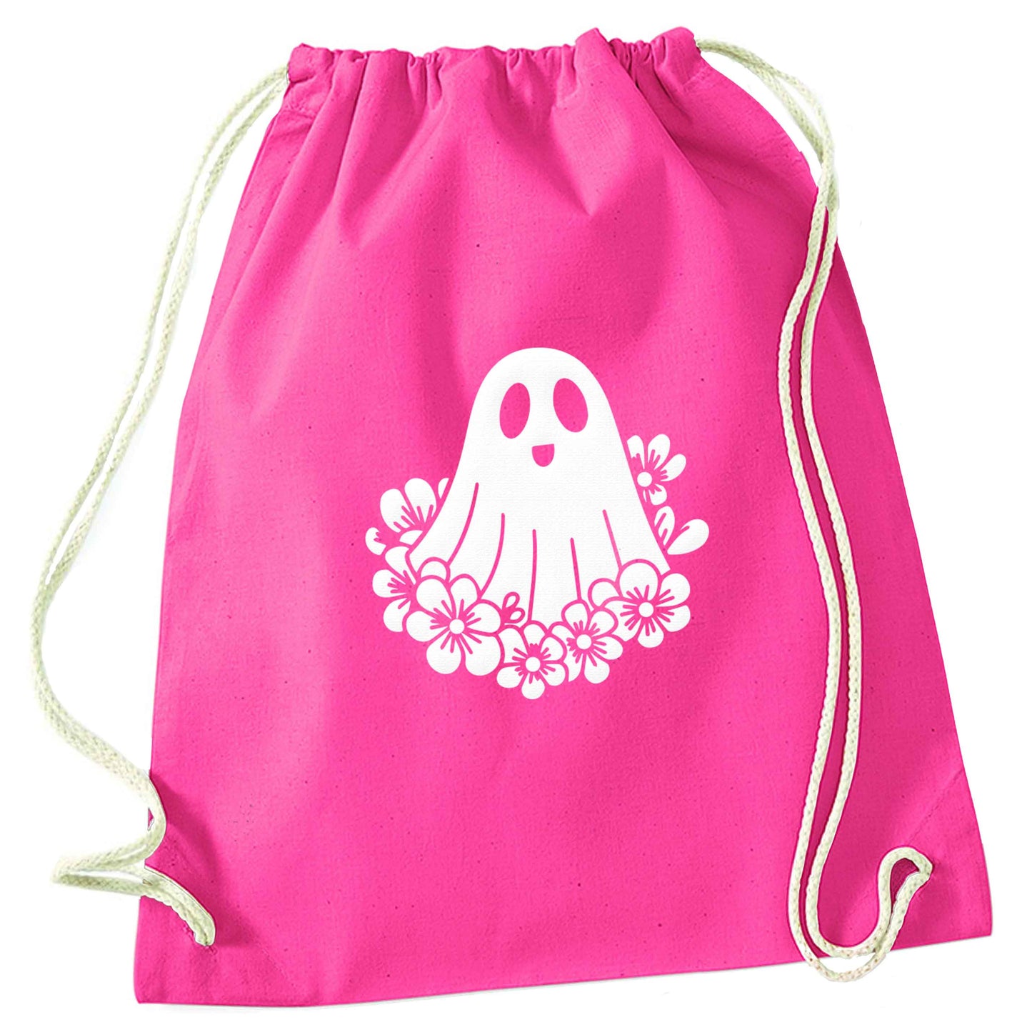 Floral ghost pink drawstring bag