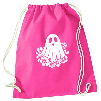 Floral ghost pink drawstring bag