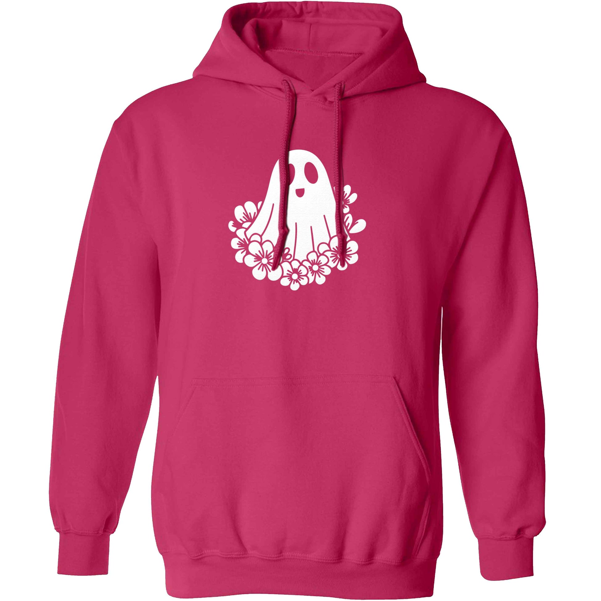 Floral ghost adults unisex pink hoodie 2XL