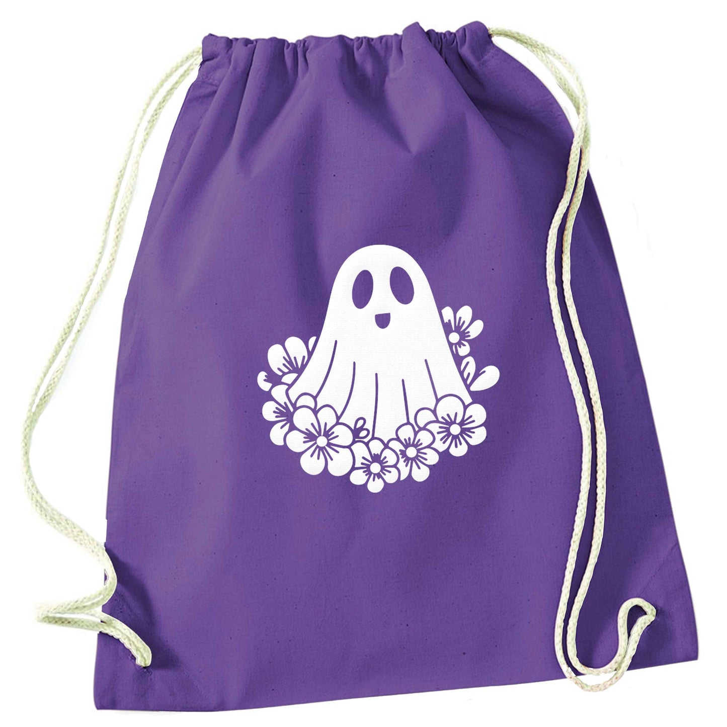 Floral ghost purple drawstring bag