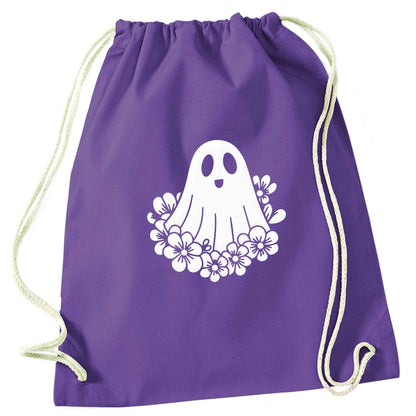 Floral ghost purple drawstring bag