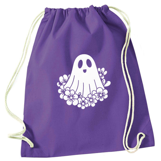 Floral ghost purple drawstring bag