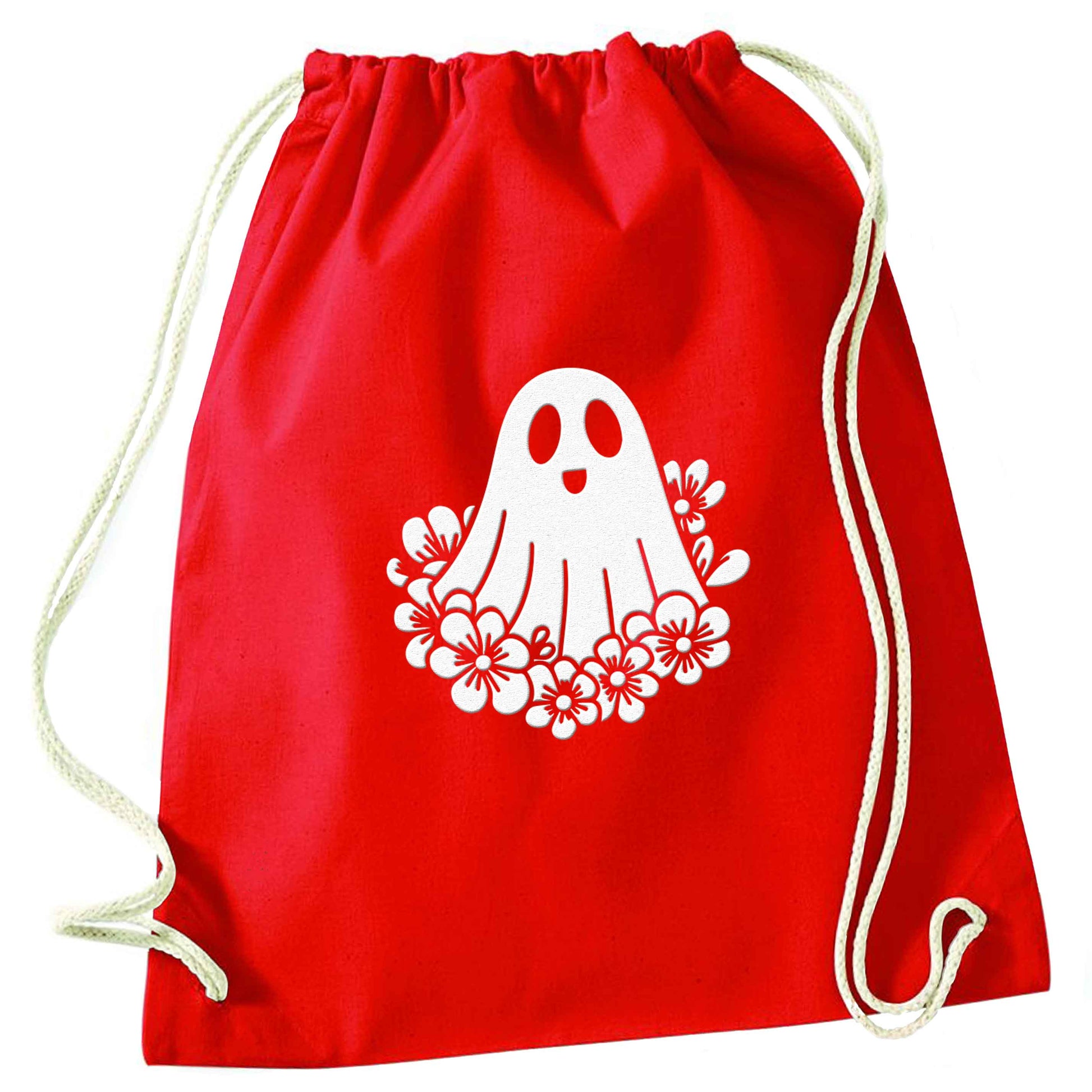 Floral ghost red drawstring bag 
