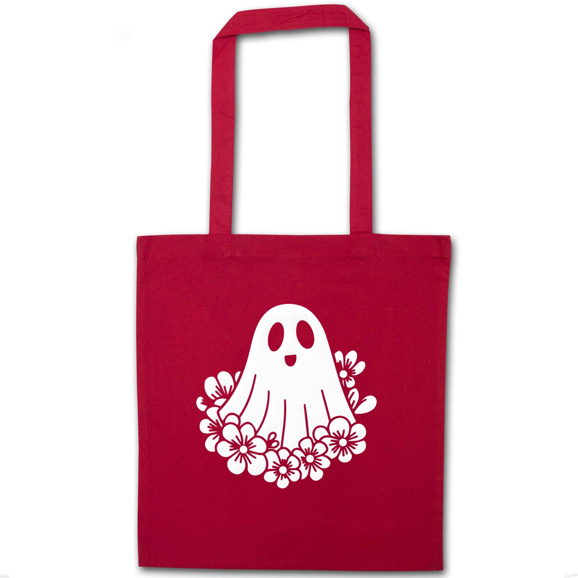 Floral ghost red tote bag