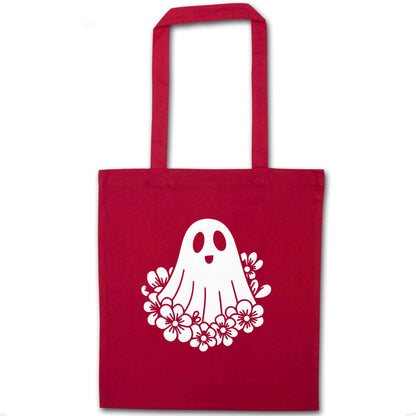 Floral ghost red tote bag