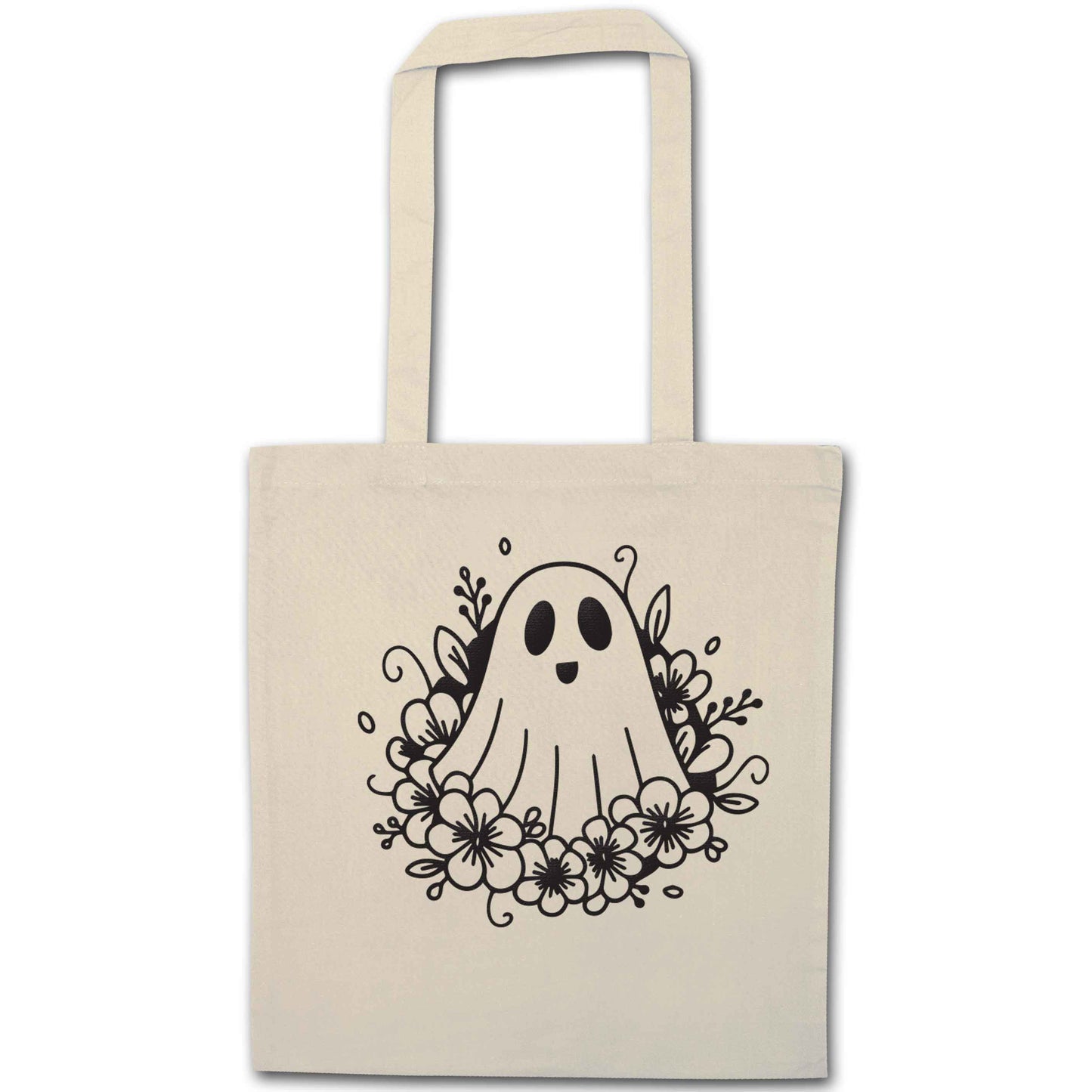 Floral ghost natural tote bag