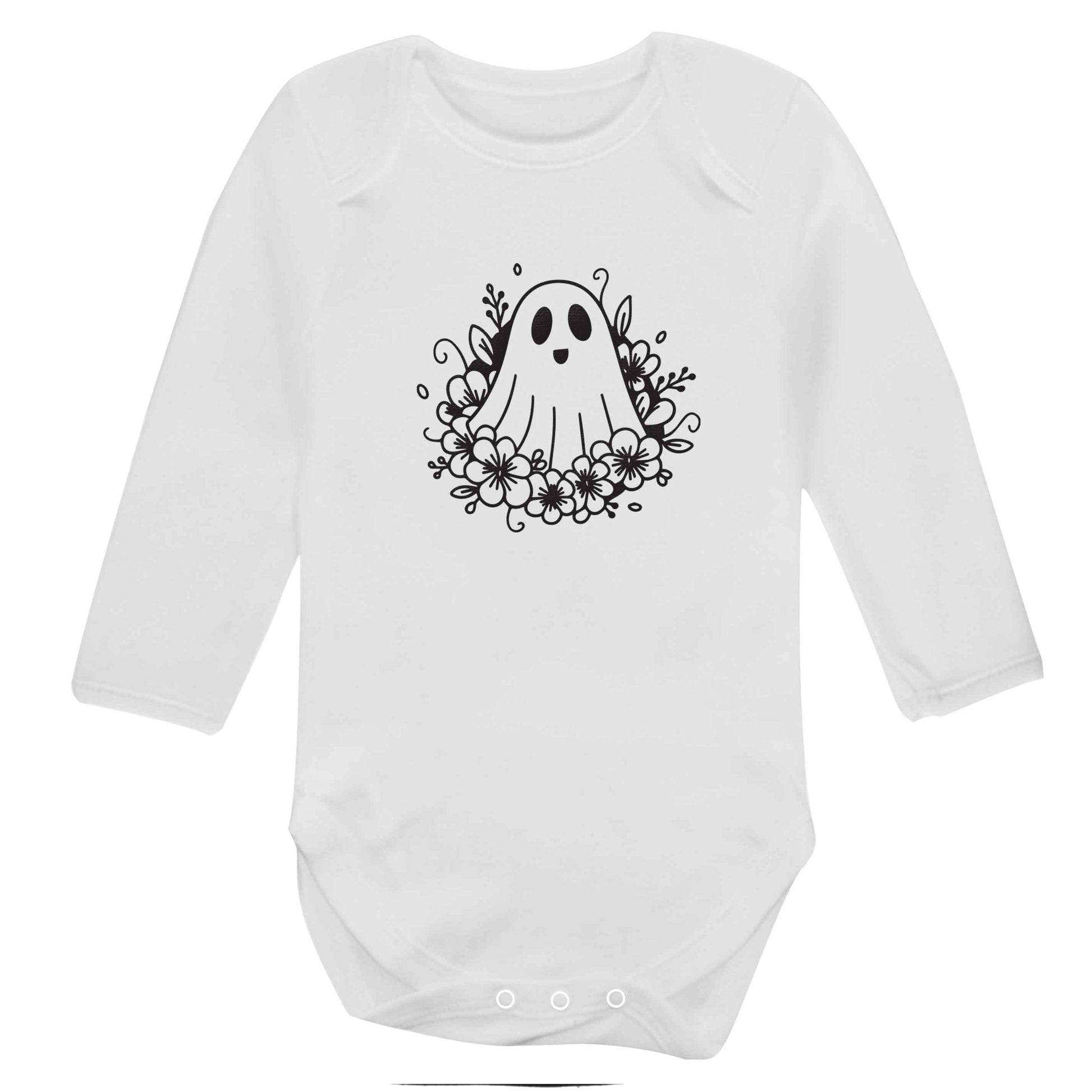 Floral ghost baby bodysuit long sleeved white 6-12 months