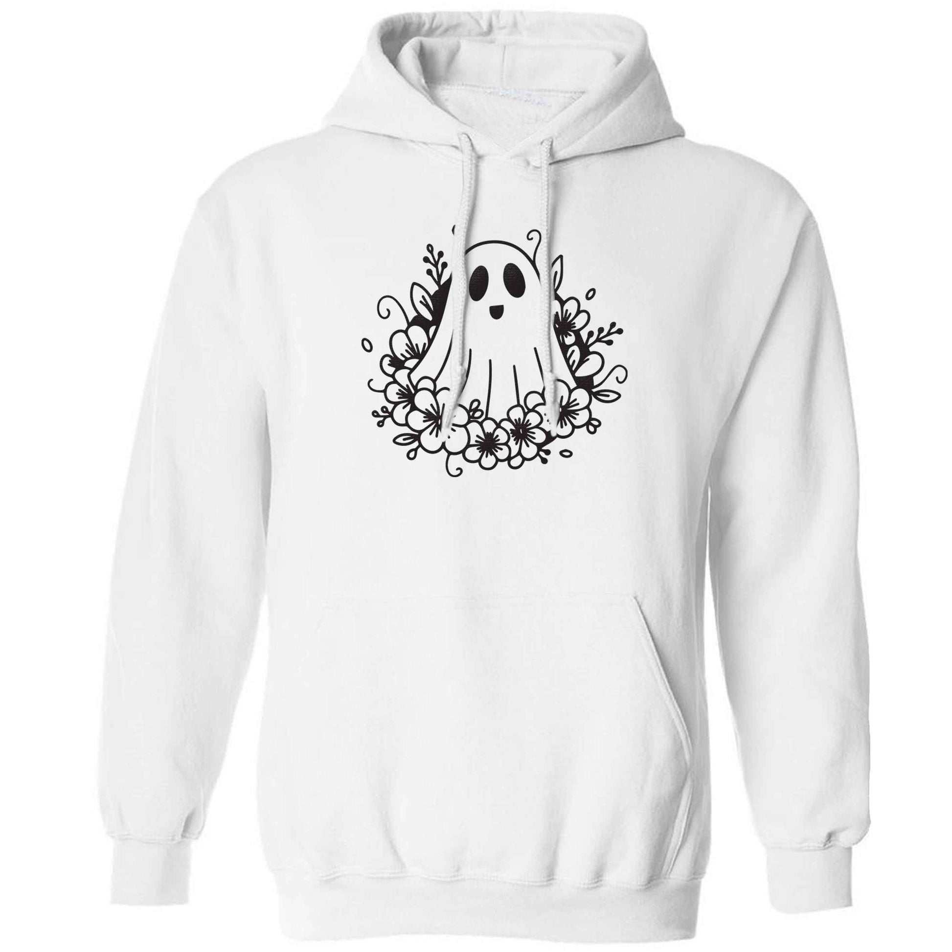 Floral ghost adults unisex white hoodie 2XL